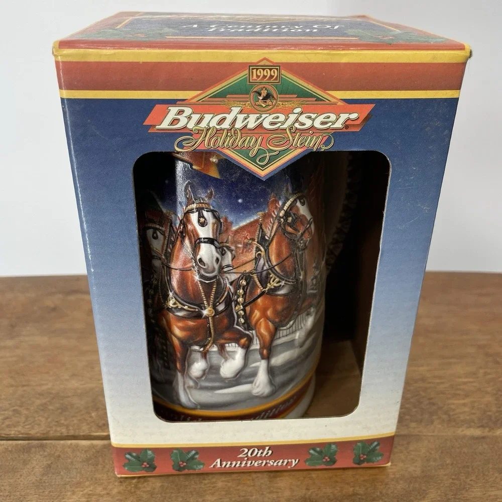 Budweiser 1999 Holiday Stein Mug 20th Anniversary Clydesdales Box‎ And COA